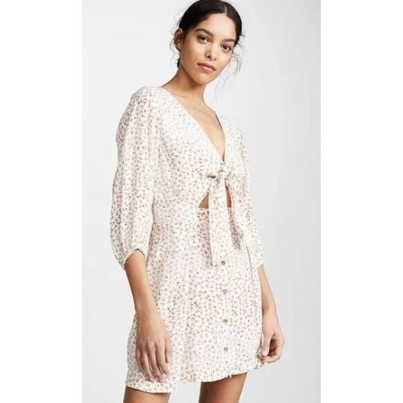 Faithfull the Brand Trinidad Tie-Front Cutout Mini Dress Size 2 - Picture 1 of 16